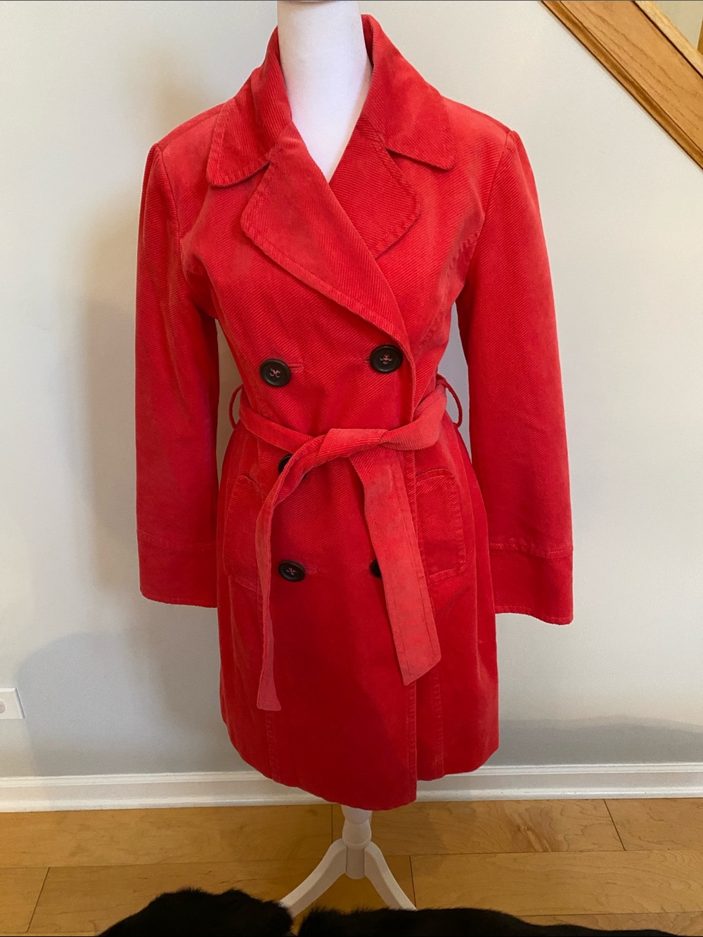 Boden beautiful UK 10 Rich Orange/Red Double-Breasted lined Corduroy Trench RARE